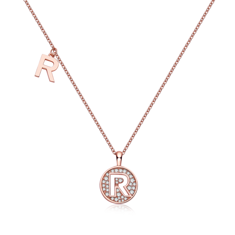 R pendant S925 silver plated rose gold Moissanite diamond light luxury letter necklace